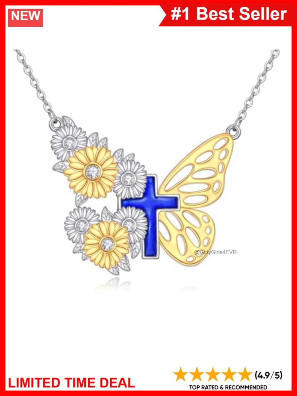 Sterling Silver Butterfly Cross Pendant Necklace Christian Jewelry